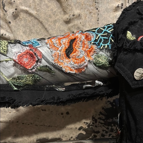 Adore Black Mesh Jean Jacket with Vibrant Embroidery - Picture 3 of 16